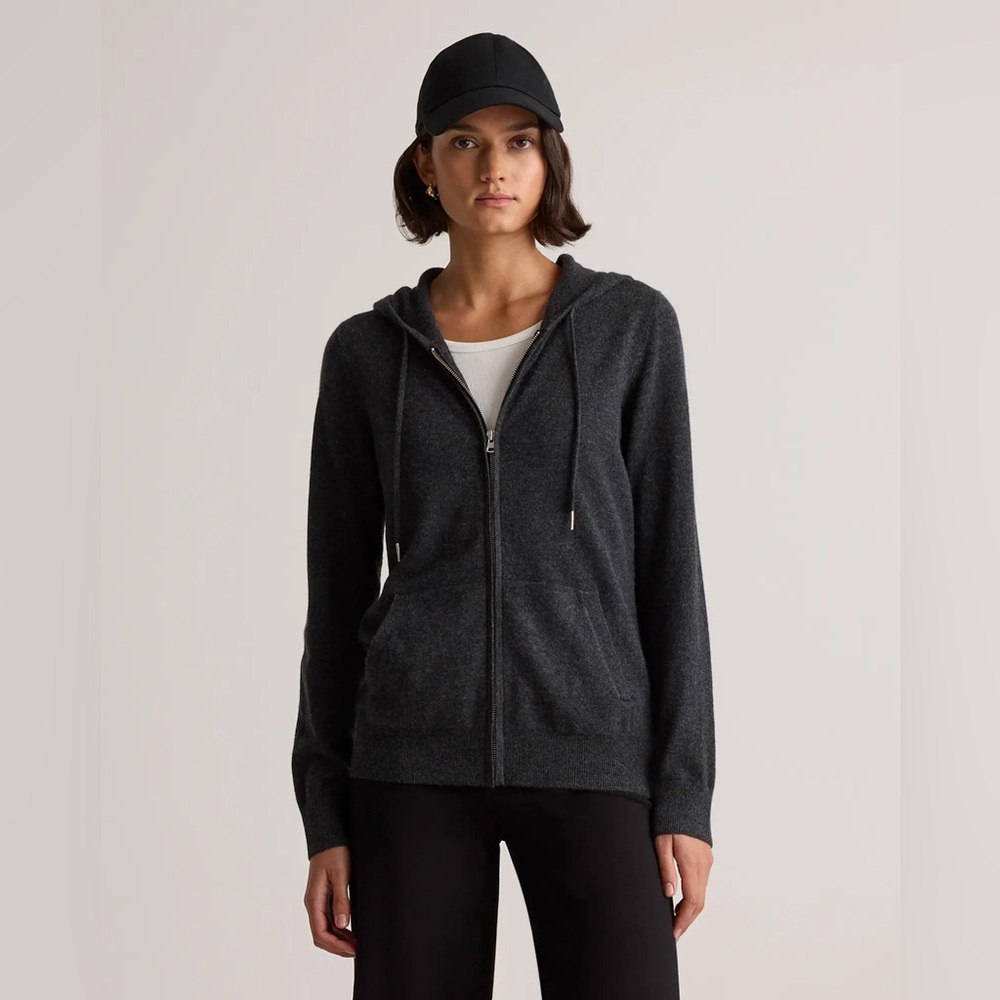 NWT Quince Mongolian Cashmere Full-Zip Hoodie Charcoal Medium & Large Casual